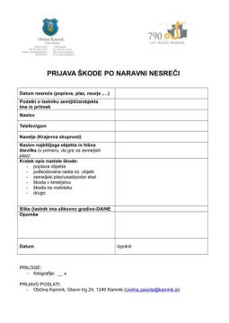 Obrazec za prijavo škode po naravni nesreči